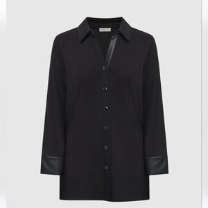 LAURA New Vegan Leather Trim Elegant Top For Work ( Office)